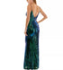 Next Up Juniors' Sequined V-Neck Scoop-Back Gown Black Multicolor 12