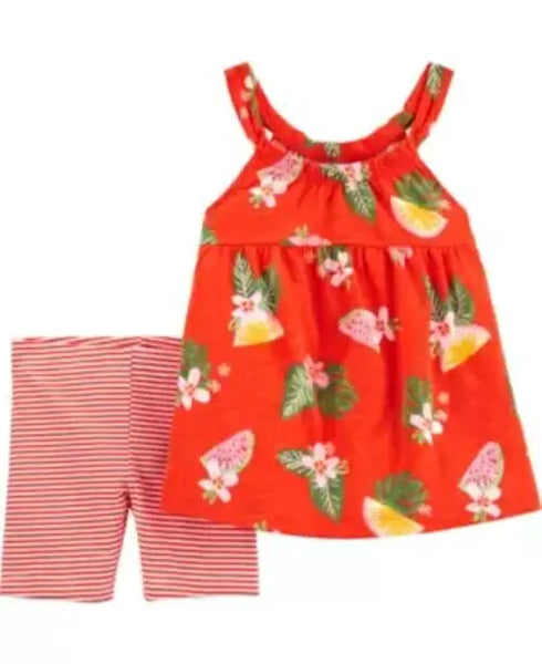 Carters Baby Girls 2-Piece Floral Tank and Short Set - Red Newborn