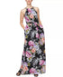 SL Fashions Women's Belted Halter Maxi Dress Black Multicolor 18