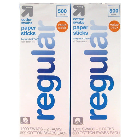 Up & Up Regular 100% Cotton Swabs Paper Sticks 500 Count (2Pack)
