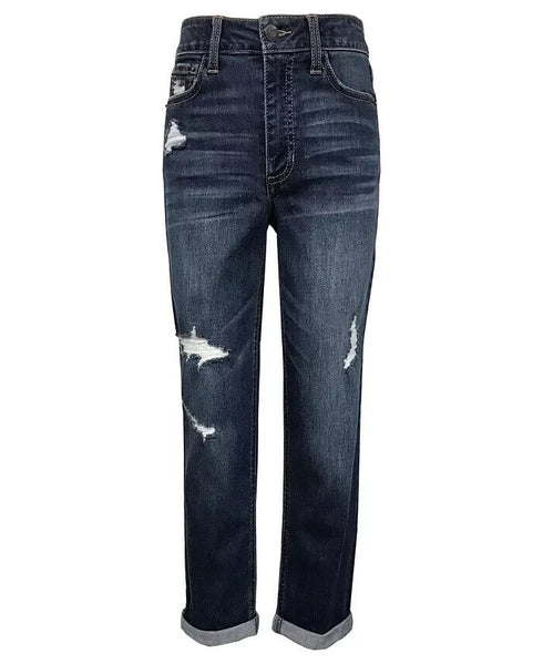 IMPERIAL STAR Big Girls High Rise Dark Wash Cuffed Mom Jeans Size 14