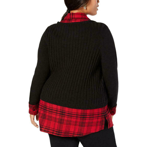 Style & Co. Womens Plaid Long Sleeves Pullover Sweater Top Plus