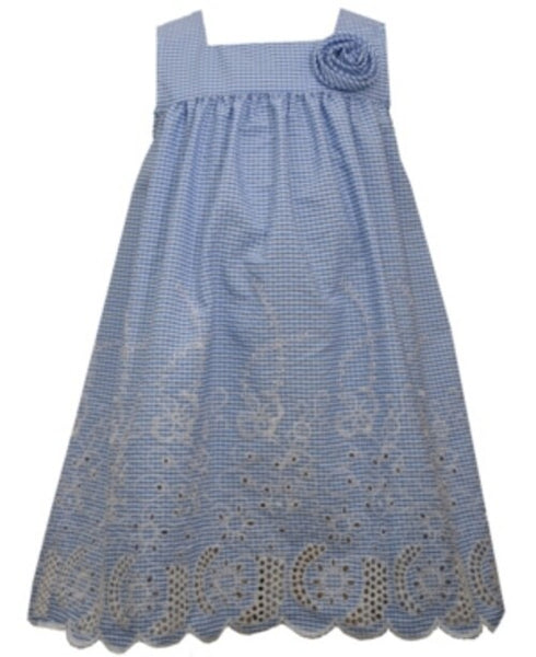 Little Girls Embroidered Border Button Back Sundress Size 4