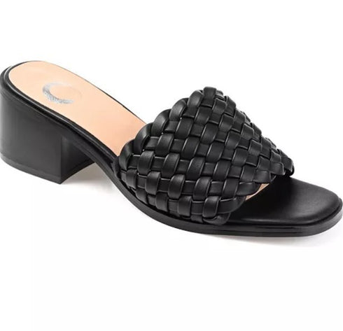 Journee Collection Women s Fylicia Woven Block Heel Slide Sandals Black 7.5M