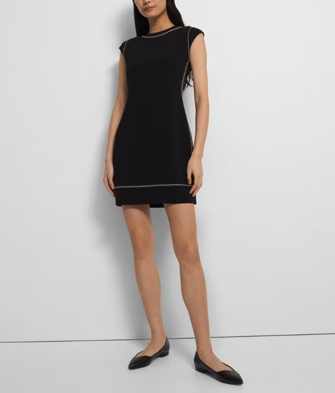 Theory Embroidered Shift Dress in Admiral Crepe Black Size 6