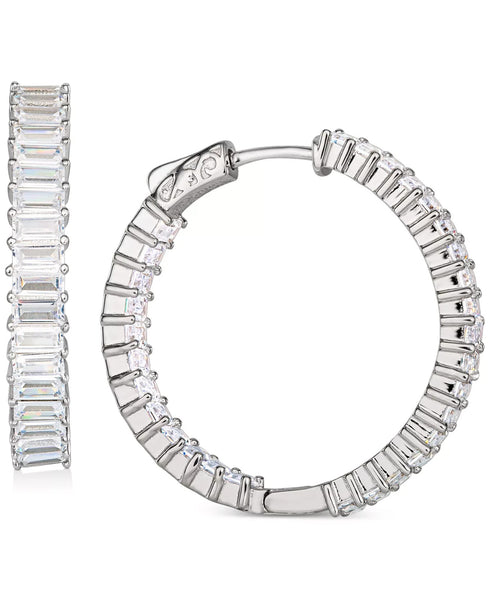 Macy's Cubic Zirconia Medium Baguette Hoop Earrings in Sterling Silver, 1.21"