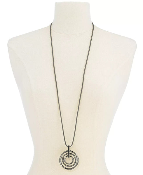 ALFANI Hematite-Tone Pavé Multi-Circle Pendant Necklace, 36" + 2" ext