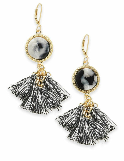 Inc Gold-Tone 3-1/2"Grey Stone & Tassel Drop Lever Back Earrings B971 $29