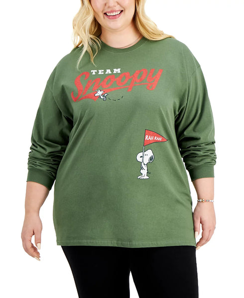 Love Tribe Womens Trendy Plus Size Cotton Snoopy T-Shirt Green Size 1X