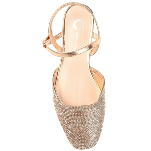 Journee Womens Nysha Buckle Square Toe Ballet Evening Dress Flats 6.5M Bronze