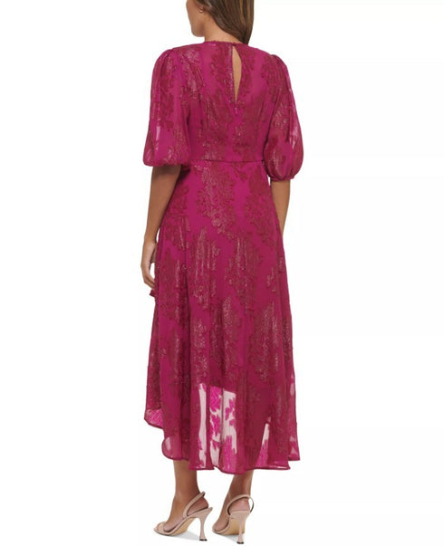 Calvin Klein Women's Jacquard Chiffon Fit & Flare Dress Boysen Berry 14
