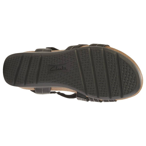 Clarks Womens Calenne Clara Strappy Open Toe Slip On Leather Black Comb 9W