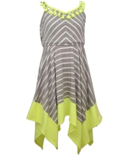 Bonnie jean little girls striped hanky hem knit dress - gray Size 6