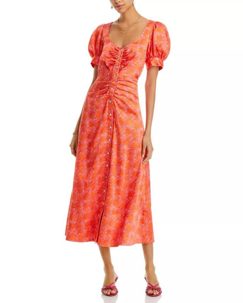 Cinq à Sept Summer Waves Ximena Puff Sleeve Midi Dress Pale Flamingo 4