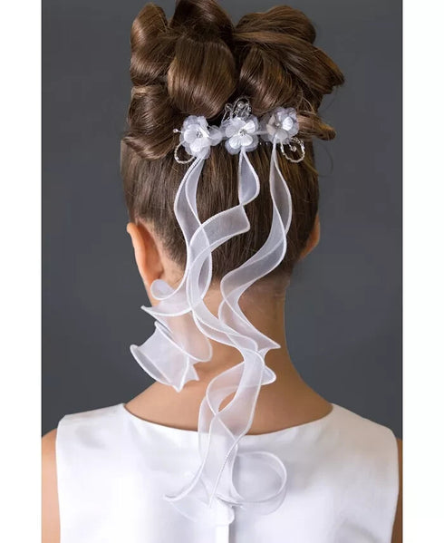 US ANGELS Triple Flower Veil Comb White ONE SIZE