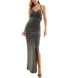 BCX Juniors' Metallic Cowl-Neck Maxi Dress Silver XS