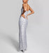 B Darlin Juniors' Sequined Bungee-Strap Gown Gray Silver 13/14