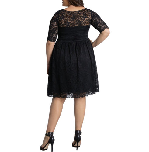 Kiyonna Women's Plus size Luna Lace Cocktail Midi Dress Black 0X