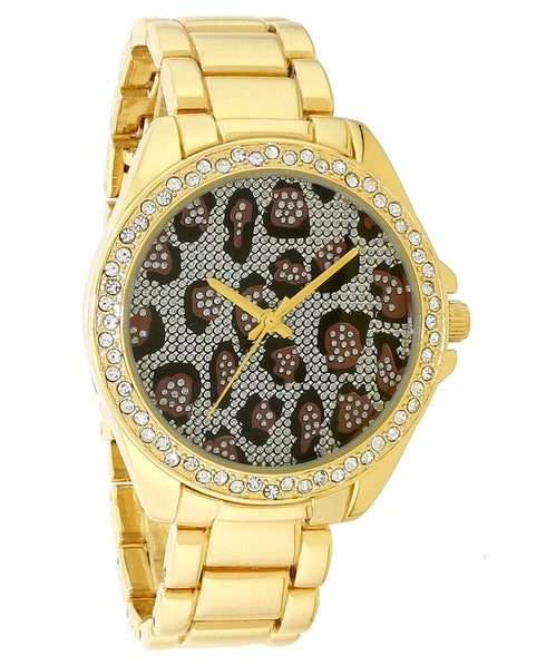 INC International Concepts Women's Gold-Tone Bracelet Watch 38mm Leopard Print