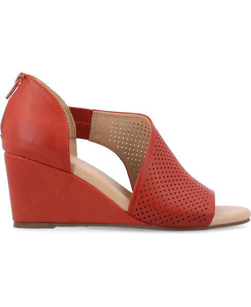 Journee Collection Women's Aretha Perforated Peep Toe Wedge Sandals Rust Size 7W