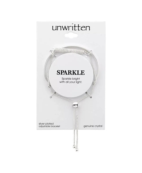 Unwritten Crystal Silver Plated Ajdustable Bolo Bracelet