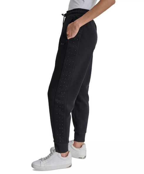 DKNY Sport Women's Rhinestone Embellished Fleece Jogger Sweatpants Black M