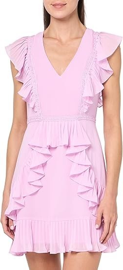 BCBGMAXAZRIA Pleated Ruffled Mini Dress Orchid Bouquet Size 6