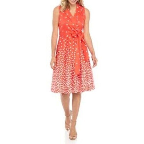 Anne Klein Dot-Print Faux-Wrap Dress - Cape Cod/White Size 4