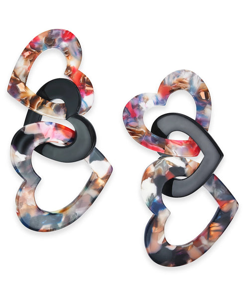 INC Hematite-Tone & Resin Valentine Heart Linear Drop Earrings