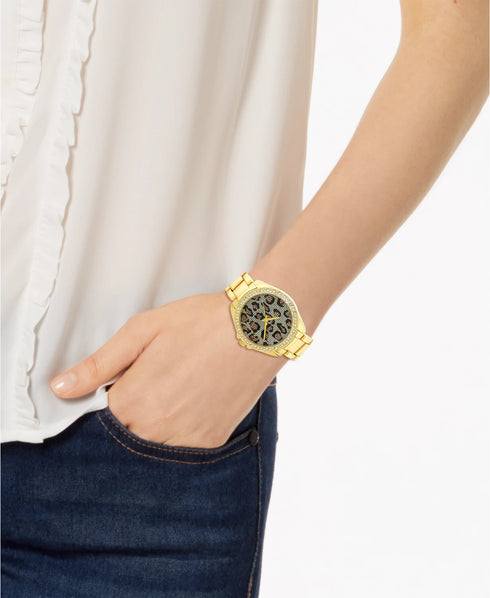 INC International Concepts Women's Gold-Tone Bracelet Watch 38mm Leopard Print