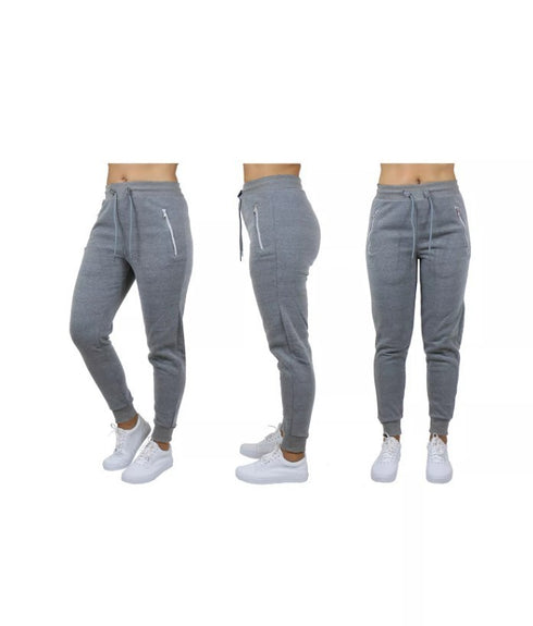 Galaxy By Harvic Women's Loose Fit Jogger Pants Zipper Pockets Heather Gray L