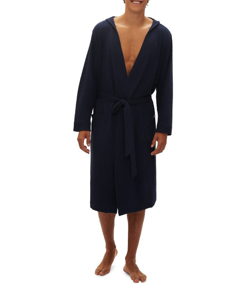 Gap Men's Blue Hooded Waffle-Knit Robe Size L