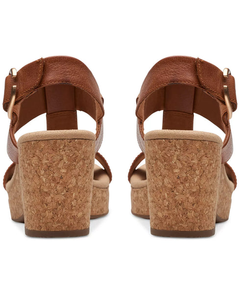 Clarks Giselle Style Wedge Heel Platform Sandals Tan Size 8.5M