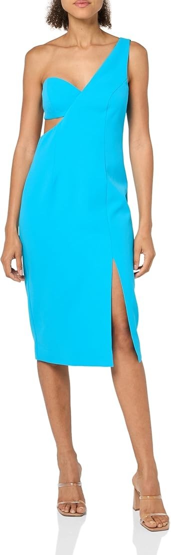 BCBGMAXAZRIA Women's One Shoulder Asymmetrical Neck Cut Out Midi Dress Vivid 10