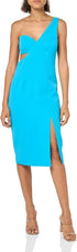 BCBGMAXAZRIA Women's One Shoulder Asymmetrical Neck Cut Out Midi Dress Vivid 10