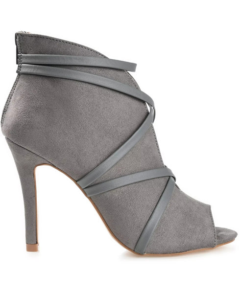 JOURNEE COLLECTION Womens Gray Strappy Samara Round Toe Stiletto Booties 8.5