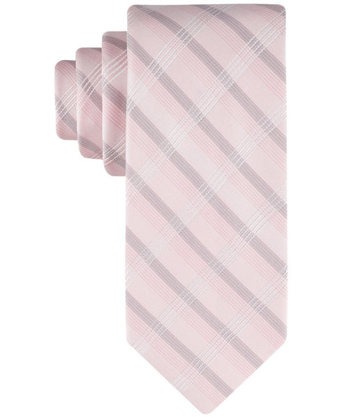 Calvin Klein Mens Regular Fit Tie Necktie One Size Pink Creme Plaid