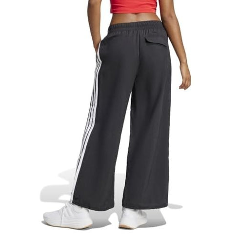 adidas Women's Three Stripe Parachute Pants Wide Leg Black White XL