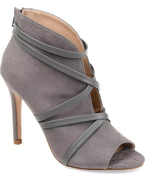 JOURNEE COLLECTION Womens Gray Strappy Samara Round Toe Stiletto Booties 8.5