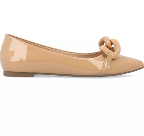 Journee Collection Women's Clareene Chain Pointed Toe Flats Tan 7.5M