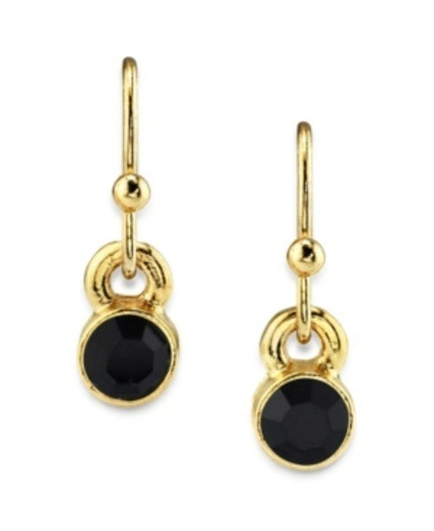 2028 14K Gold-tone Round Black Crystal Wire Drop Earring