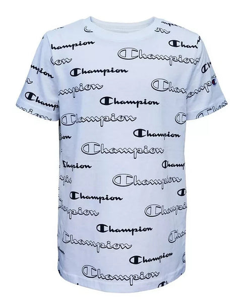CHAMPION Little Boys Shadow Script Tee All Over Script Print Blue Size 6