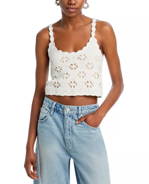 Line & Dot Fontana Crocheted Eyelet Cropped Top Ivory Size L