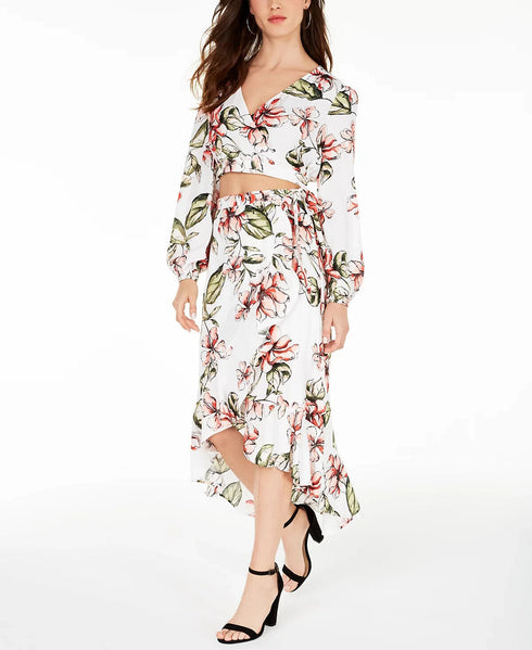 GUESS Long-Sleeve Karlotta Top V-neck White floral Size XS