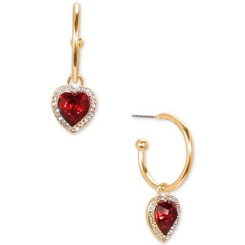 INC Gold-Tone Red Heart Hoop Earrings