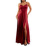 City Studios Juniors' Side-Slit Satin Gown with Pockets Cardinal 1