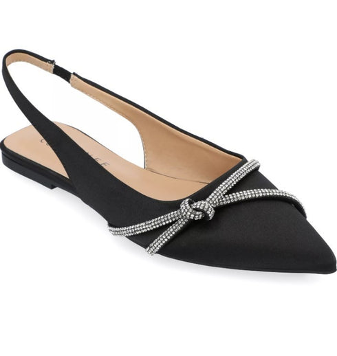 Journee Collection Women's Rebbel Rhinestone Knot Slingback Flats Black 7M