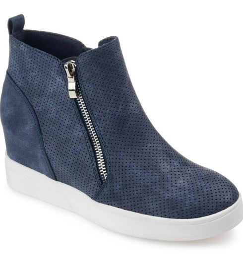 Journee Collection Women's Pennelope Wedge Sneakers Zip Blue 9.5W