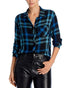 Hunter Womens Collar Long Sleeve Button-Down Top Black Aqua L
