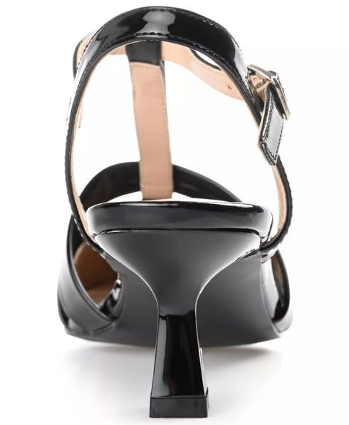 Journee Collection Women's Jazlynn T Strap Kitten Heel Pumps Black Patent 7.5 M